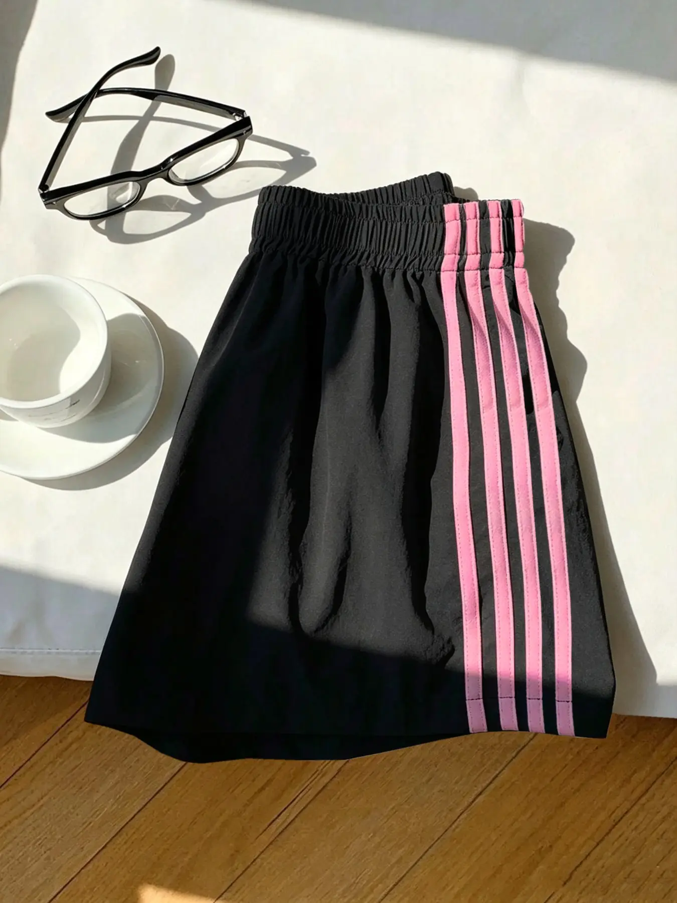 Women Pink 4 Red Stripes Athletic Shorts Elastic High Waist Loose Casual Sport Running Workout Sweat Shorts Fitness Workout Shorts Summer Athletic Shorts