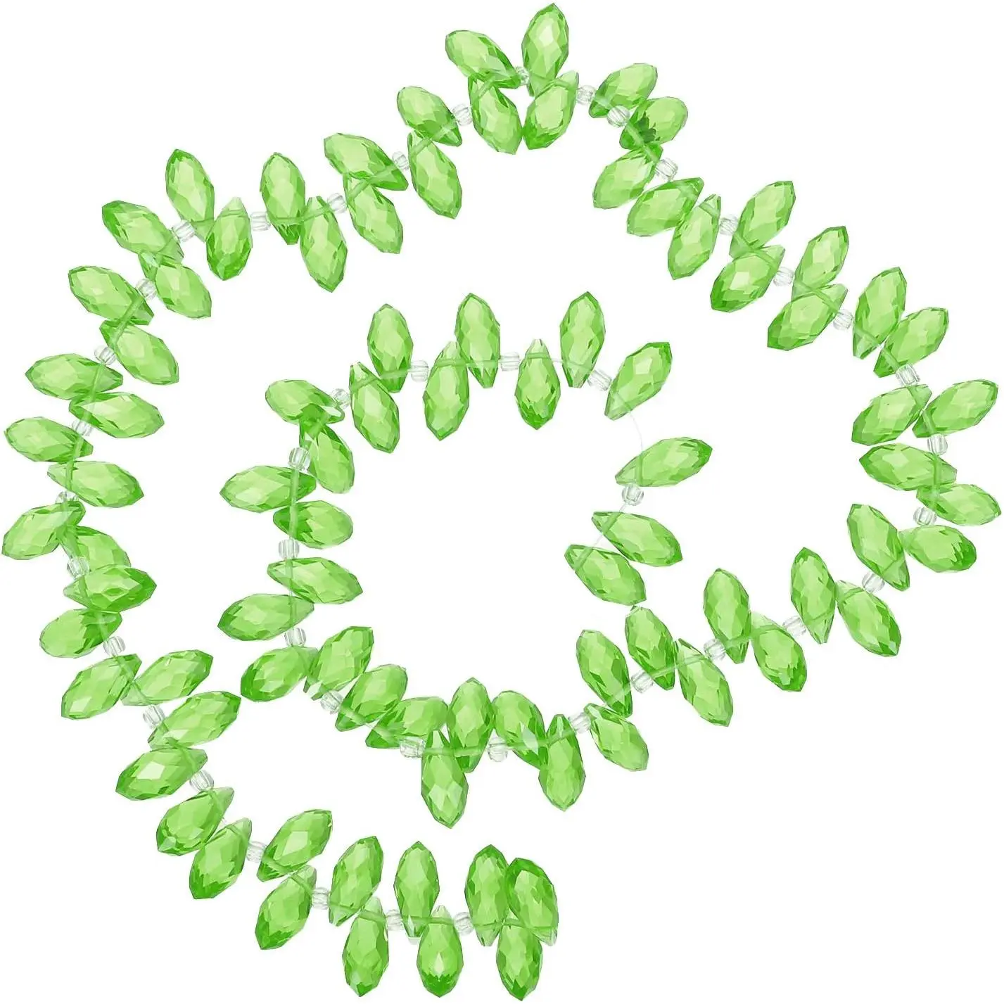 2 Strands 180-190Pcs Teardrop  Beads, 12x6mm Faceted Teardrop Briolette Horizontal Glass Beads Loose Bead for Bracelet  Making, Light Green
