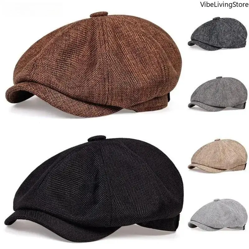 Men's Vintage Octagonal Newsboy Cap, Peaky Blinders Inspired British Style Hat for an Old Money Aesthetic, All Seasons Wear