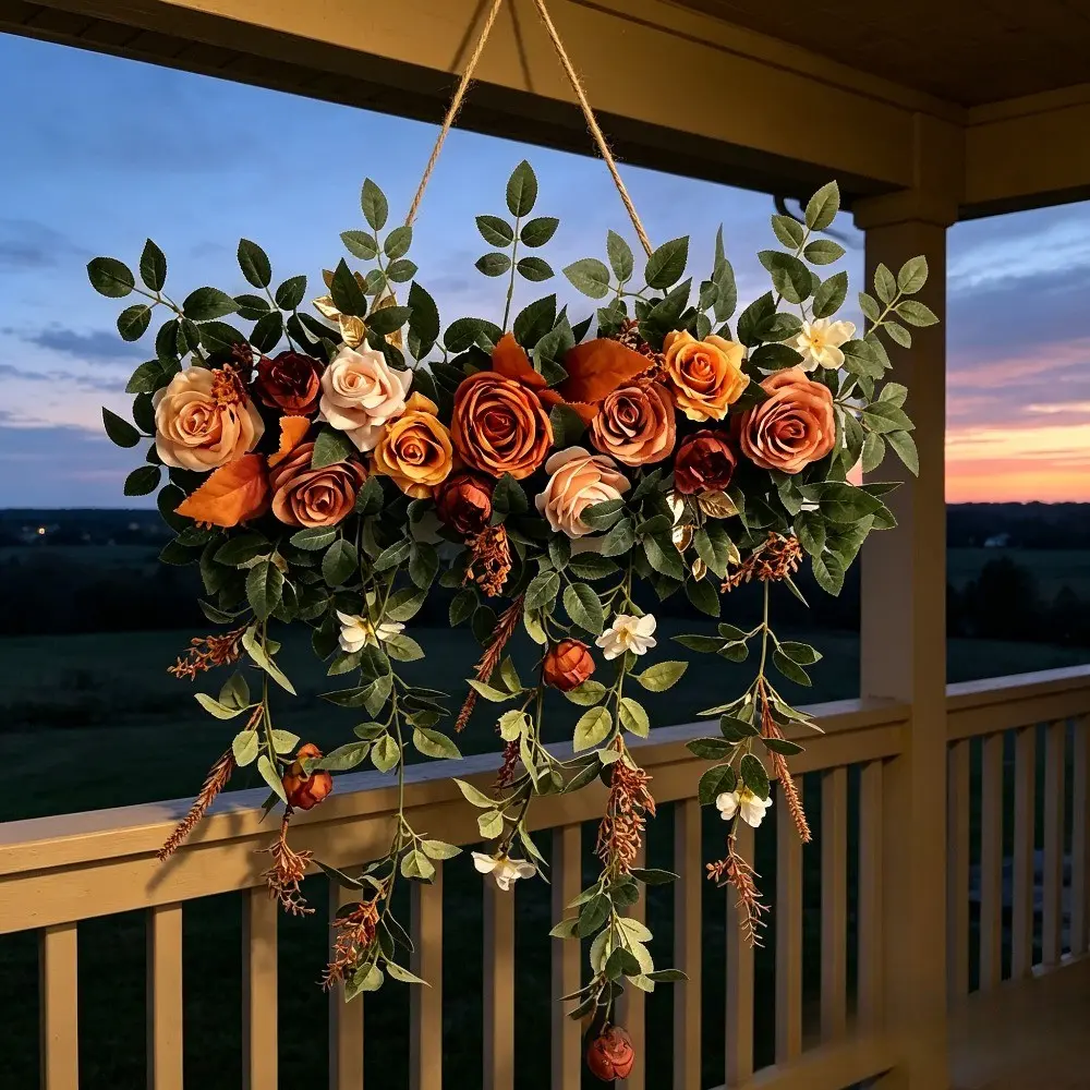 3D Wooden Flower Welcome Door Hanging Wreath, Wall-Mounted Porch Decor, Suitable for Entrance, Door Arch, Crossbar, Outdoor Spring Summer Decoration, Front Door Wreaths