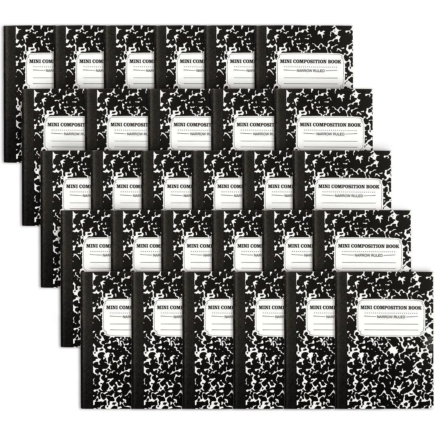 Mini Composition Notebook, Cute 30 Pack Black Narrow Ruled Mini Composition Books Bulk, Small Pocket Marble Journal Notebooks for  Students College Office, Pocket Size 4.5 x 3.25 in