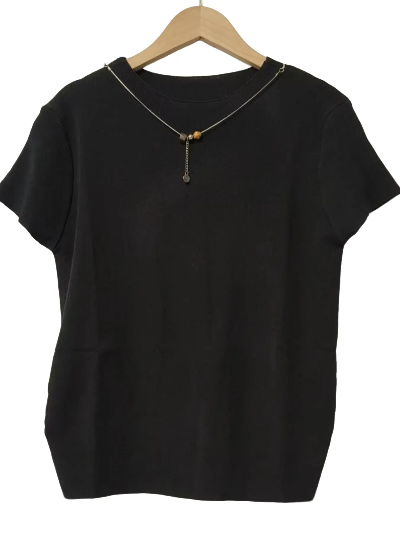 Women's Plain Round Neck Slim Fit Short Sleeve Knit Top, Soft Elastic T-Shirt for Spring Summer, Casual Outdoor Wear, Elegant Office, Knitwear