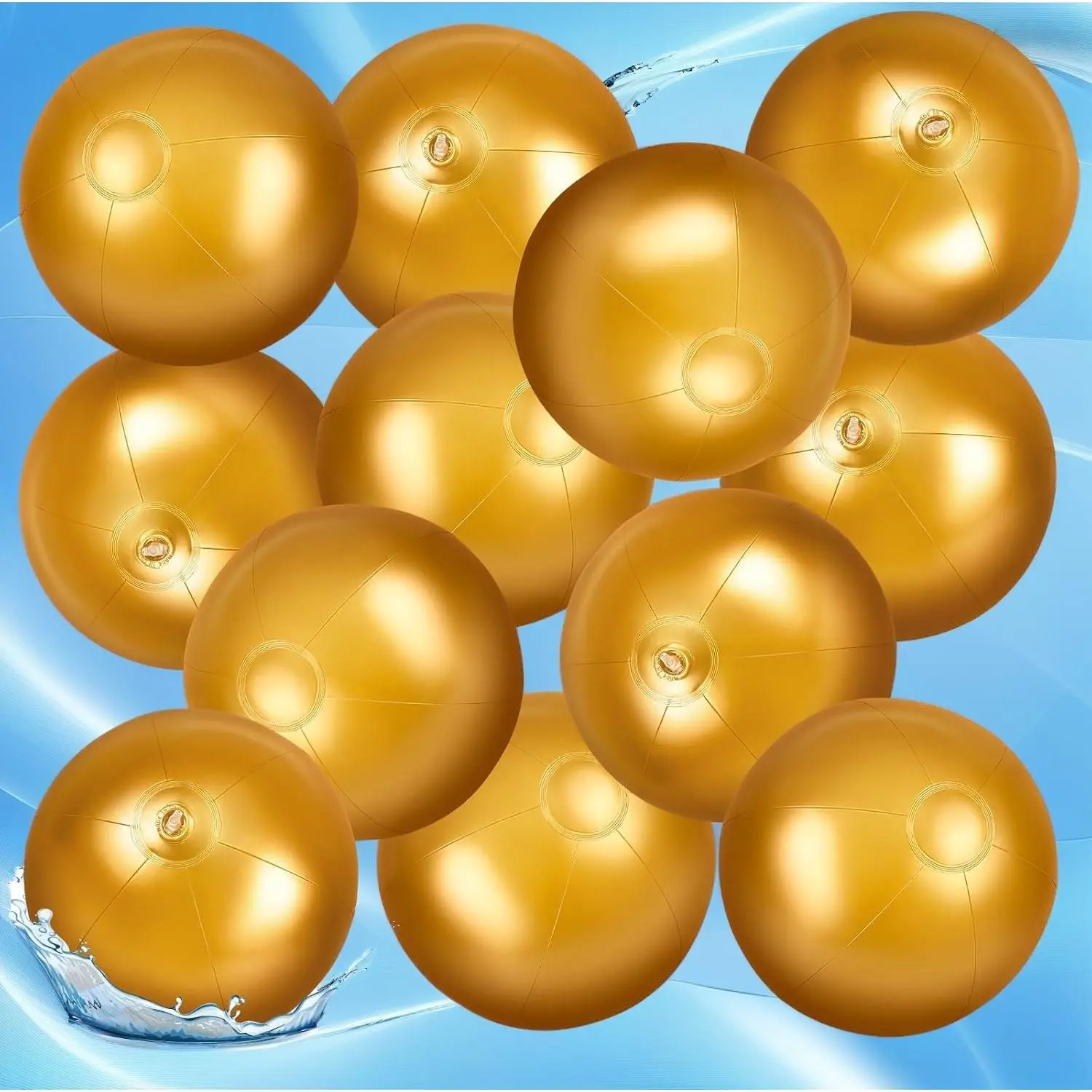 12 Pack 8 Inch Solid Gold Inflatable Beach Balls |   Bulk Blow Up Pool Balls Summer Beach Pool Party Birthday Decorations