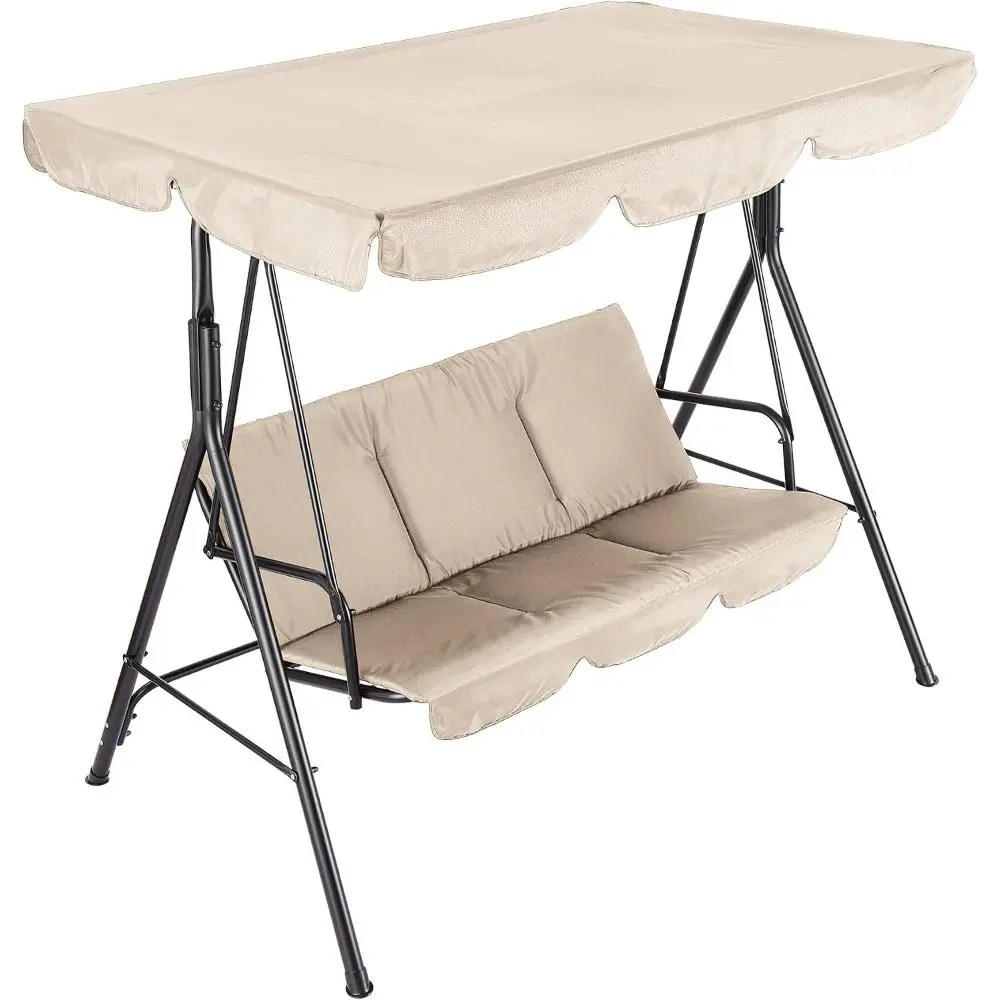 Gaomon 3 Seat Outdoor Porch Swing with Adjustable Canopy, Patio Swing Chair with Stand, Metal Frame, Thick Cushions, 500 lb Capacity, Outdoor Swings for Adults, Backyard Garden Deck