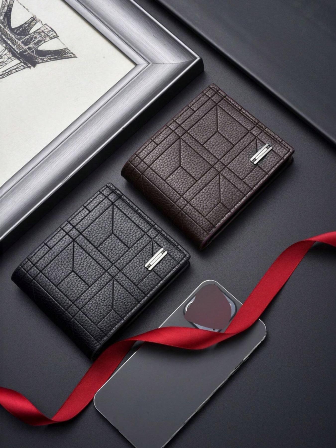 Men's Minimalist Geometric Pattern Short Wallet, Casual Trendy Zipper Wallet for Work, Fashionable Wallet for Daily Use