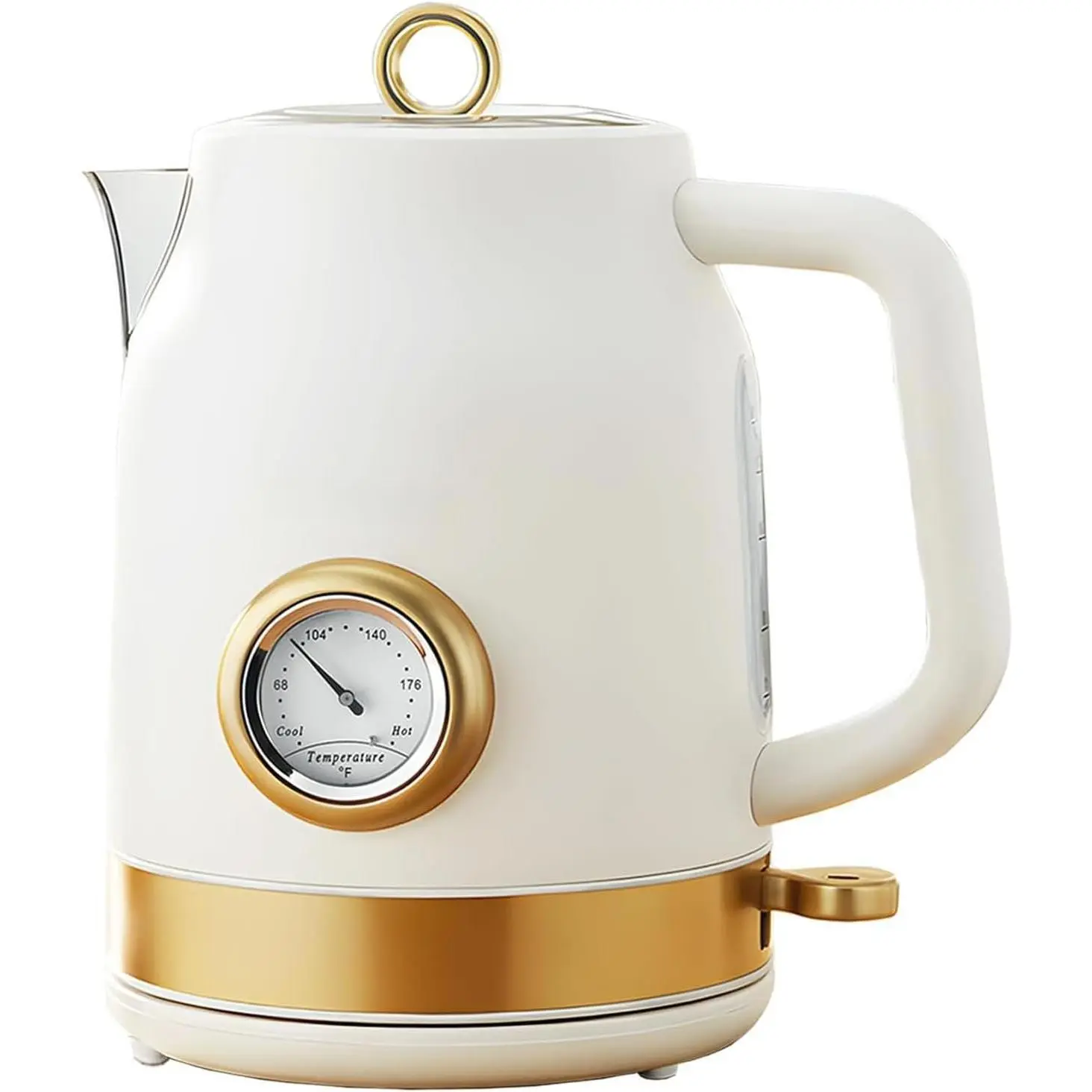 Retro Electric  Kettle, 1.7L, Matte White and  | 304 Stainless Steel, 1500W  Boiling, Auto Shut-Off, Boil-Dry Protection, , Thermometer, Retro Kitchen Appliances