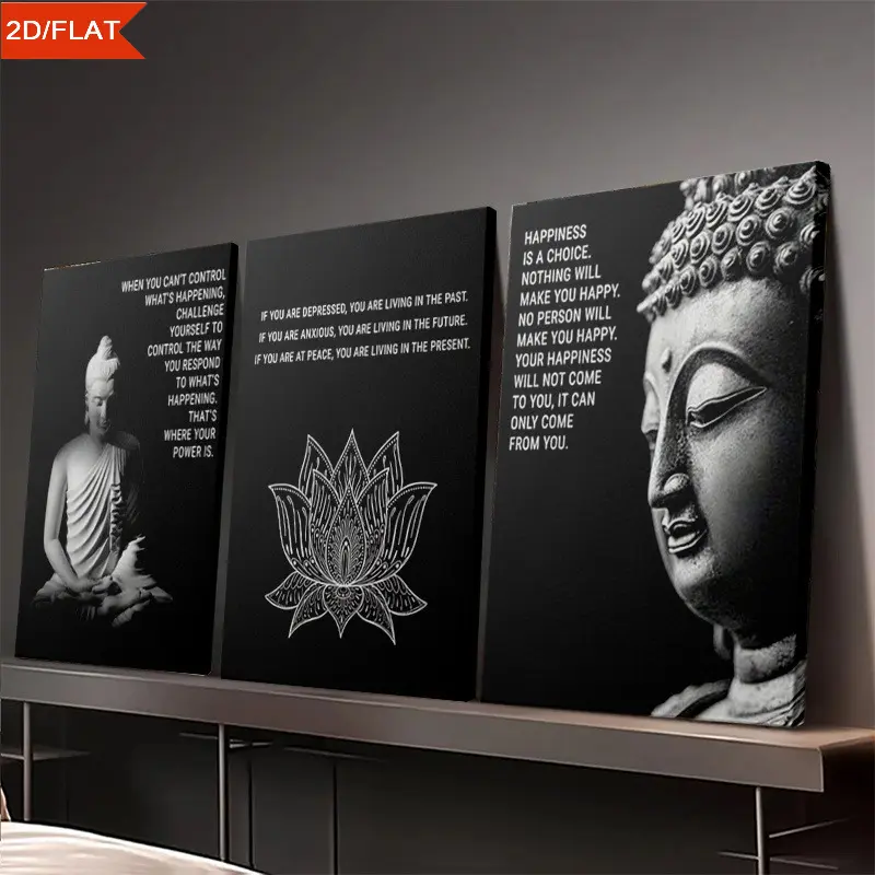 2D/FLAT, 3-piece canvas painting with wooden frame, printed decorative painting, inspirational Buddhist quote poster, exquisite large Buddha art decorative painting, Buddha art print, suitable for meditation rooms, religious spaces, living rooms, etc., ap
