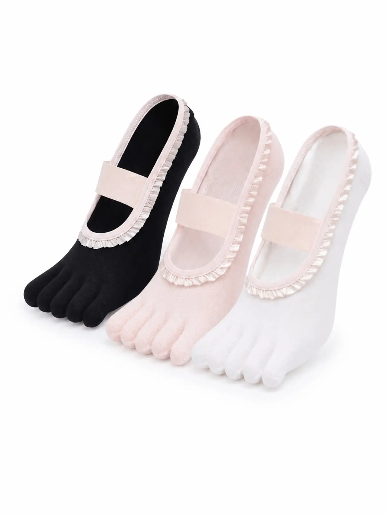 3 Pairs Ballet Socks for Women, Yoga Socks, Pilates Sports Socks, Non-Slip Five-Finger Socks, Hospital, Barefoot Grippy Yoga Sock, All Season Socks