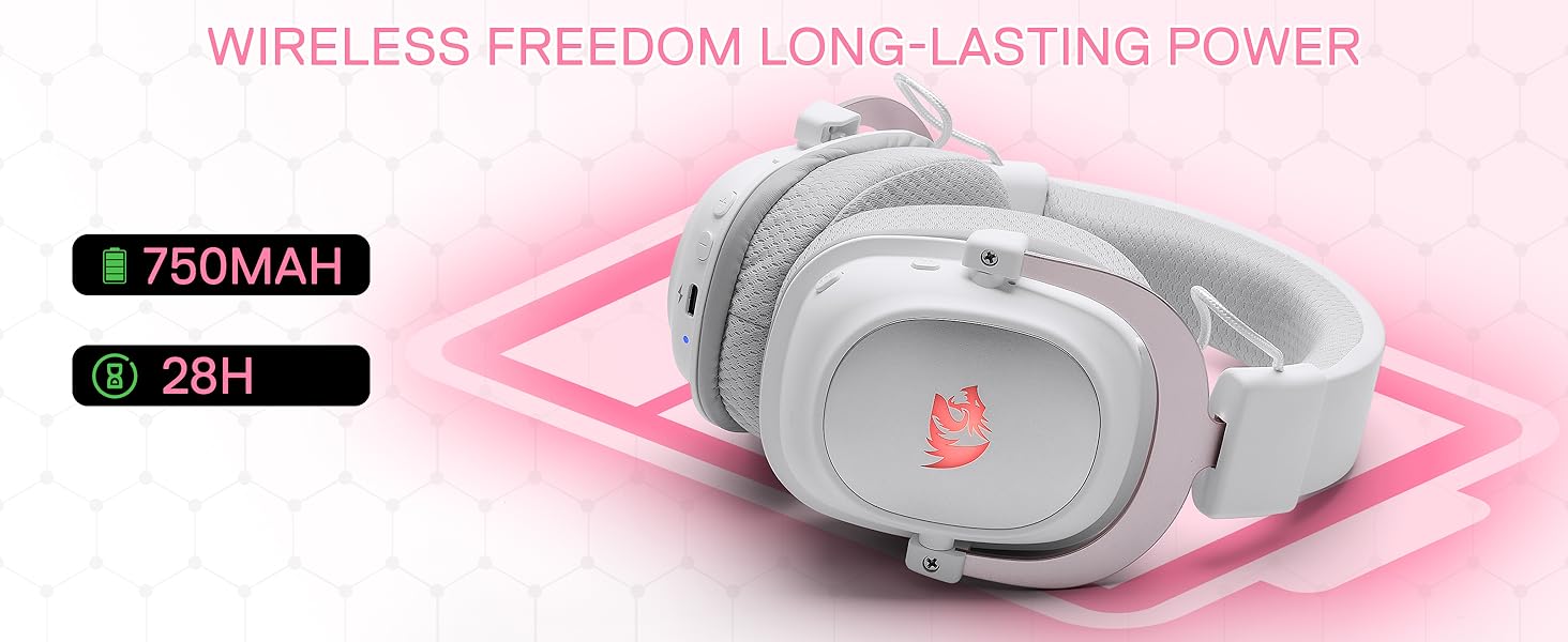 Redragon H510 PRO 3-Mode RGB Gaming Headset - 7.1 Surround Sound - 53MM Audio Drivers in Memory Foam Ear Pads w/Durable Fabric Cover- Multi Platforms Headphone - USB Powered for PC/PS4/NS, Pink & White