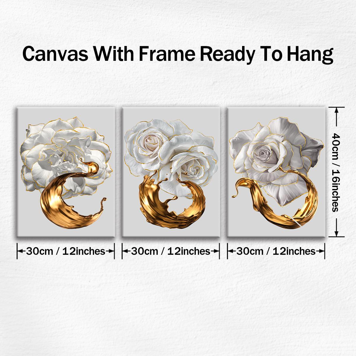 2D Flat Wall Decor Framed 3 Counts/Set, Floral Prints Flower Pattern Painting, Modern Home Decor For Living Room, Bedroom & Office