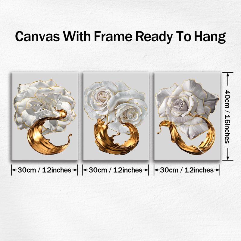 Wooden Framed Canvas Painting, 3 Counts/set Flower Pattern Wall Art, Modern Art for Home Living Room Bedroom Office Decor