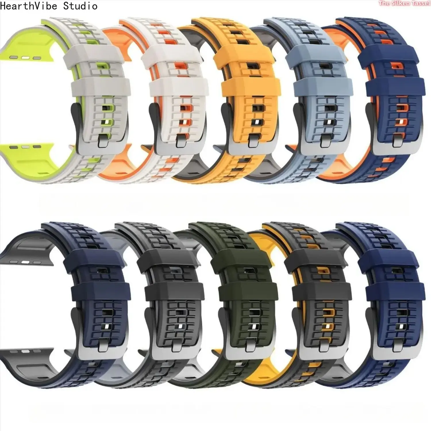 Men's Two-Tone Grenade Pattern Sport Watch Band Rugged Groove Silicone Strap Compatible with Apple Watch Series 1-11 SE Ultra 42-49mm