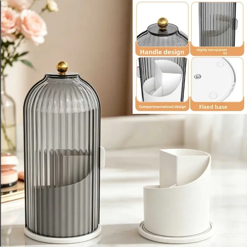 Birdcage Rotating Cosmetics Organizer, Clear Cosmetic Storage Case for Lipstick Eyebrow Pencils, Multi-purpose Dresser Desktop Holder