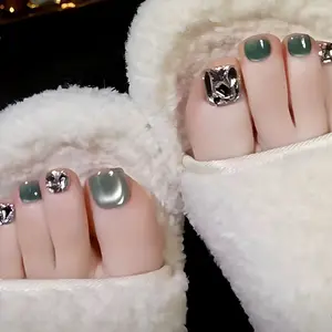 Ins-style summer avocado green toenails with sparkling rhinestones, 24-piece set, direct supply from the nail factory. Medium Coffin Glitter Handmade Soft Gel Press On Nails with Glue for Women Long Lasting Fake Nails Holiday Party Winter Glam