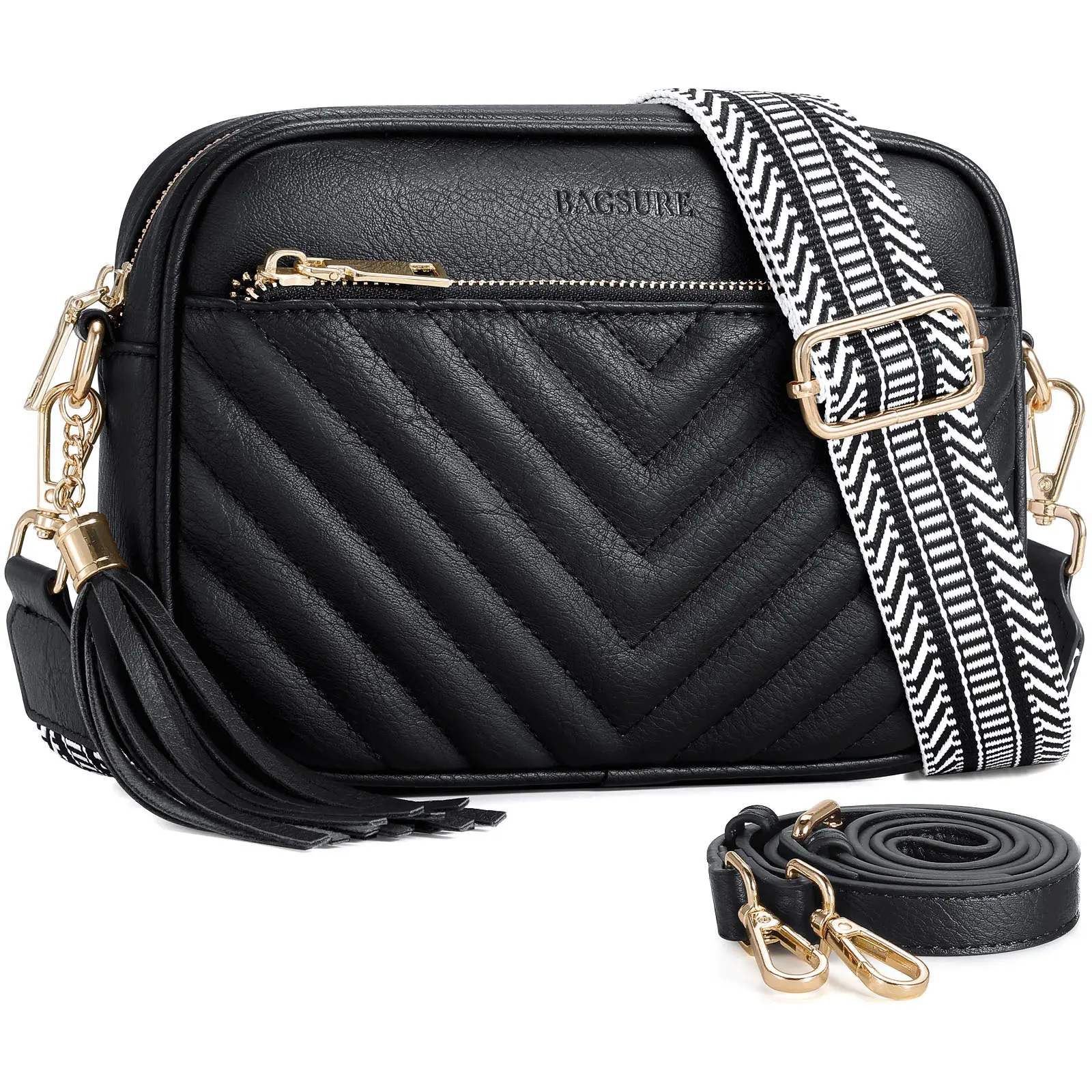 Bagsure Crossbody Bags for Women, Shoulder Handbags with Two Adjustable Wide Strap, Quilted Crossbody Purses for Women