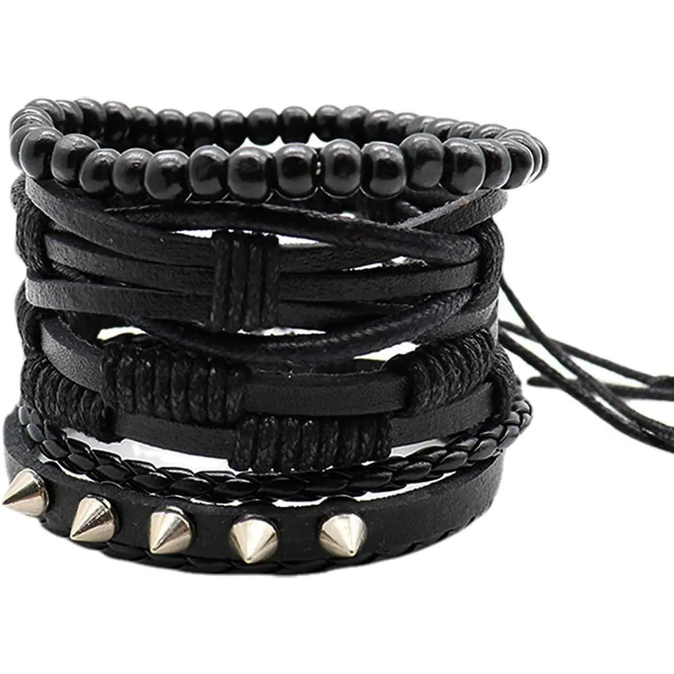 4-6pcs Bracelet Set Punk Tribal Style  Braided Leather Wristband Unisex Bracelet Adjustable leather bracelet set