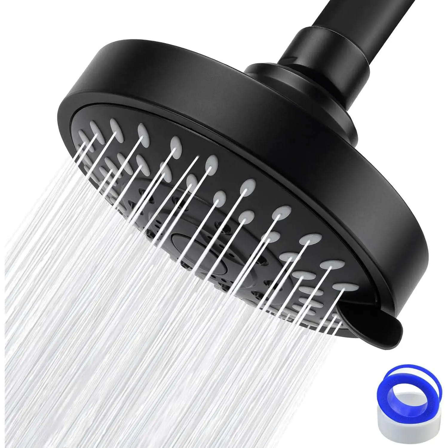 Matte Black Fixed Head Showerhead, 5 Modes Synthetic Boosting Mode High Flow Shower Fixture for Bathroom