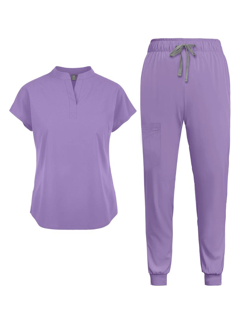 Scrubs Set for Women Nurse Uniform Jogger Suit Stretch Top & Pants with Multi Pocket for Nurse Esthetician Workwear Clothes Womenswear Fitted Minimalist Women's Workwear