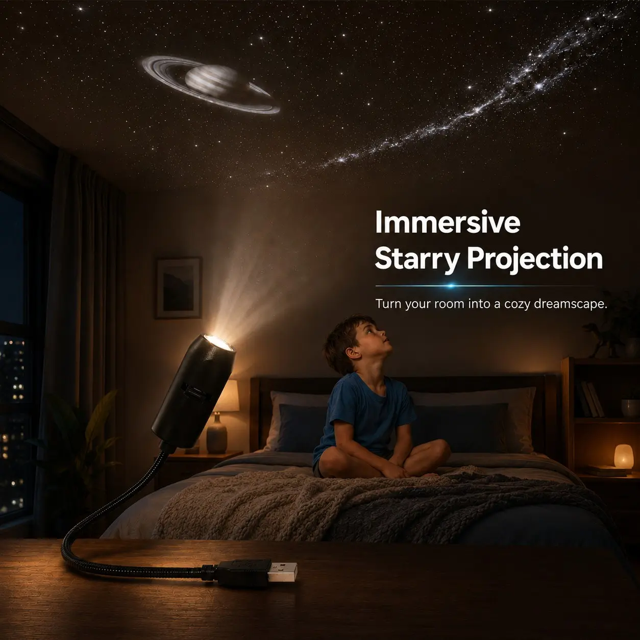Galaxy Projector Starry Sky Projector, USB Powered Ceiling Projection Decor for Bedroom, Hallway, Car Interior, Room Atmosphere and Relaxing Decor, Atmosphere Lighting