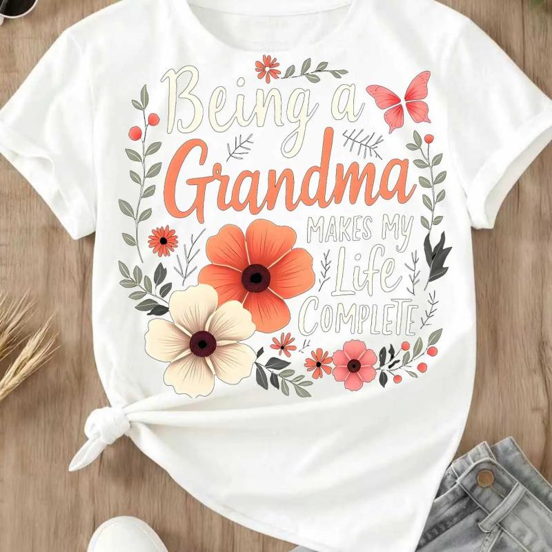 Floral Grandma Quote Design T Shirt Crew Neck Casual Tee For Women Mother Day Gift Grandmother Outfit