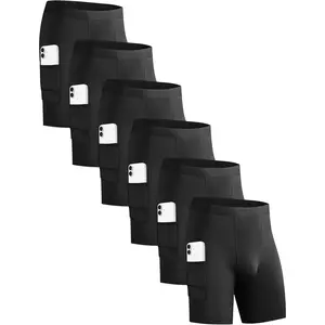 6 Pack Compression Shorts with Pocket Men Sports Workout Performance Athletic Running Underwear Shorts Spandex