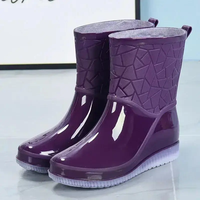 Women's Ankle Rain Boots, Waterproof Slip-On Plastic Footwear for All-Season Outdoor & Kitchen Work, Wear-Resistant