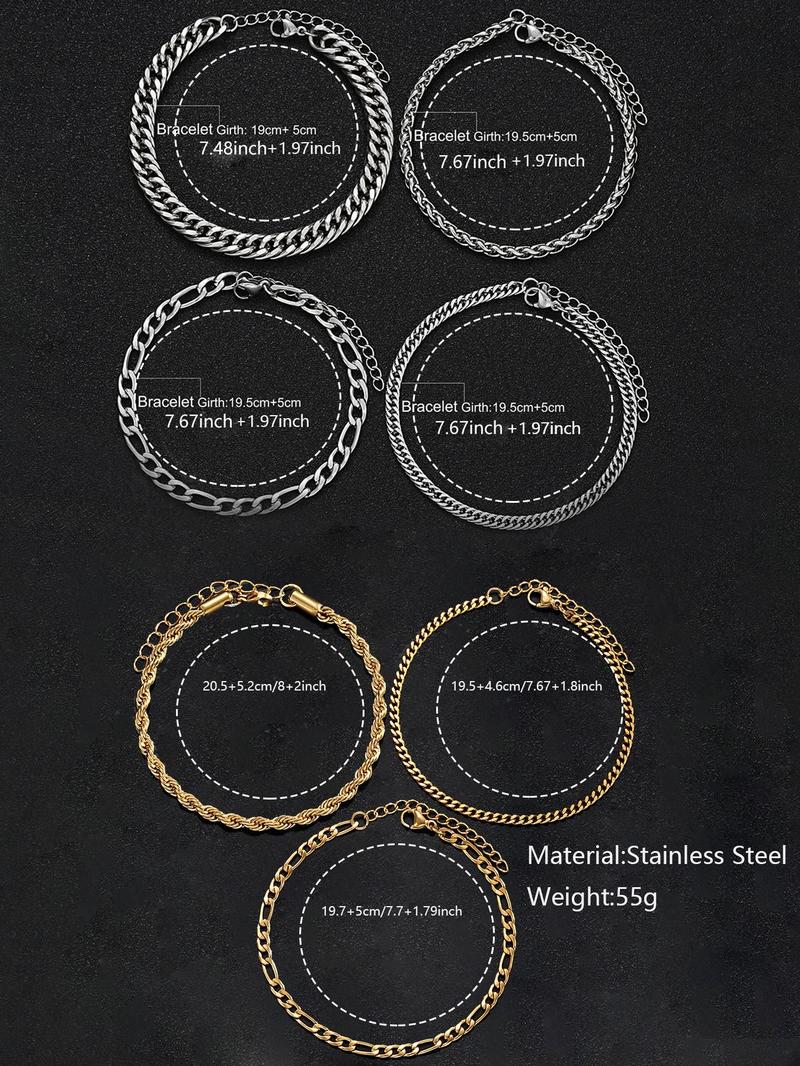 Men's Simple Plain Stainless Steel Link Chain High Quality Bracelet, Casual Fashionable Jewelry for Party, Daily Clothing Decor, Trendy All-match Elegant Jewelry Bracelet for Birthday Gift Couples Gifts, Stackable Bracelets Stack, Snake Chain Bracelet