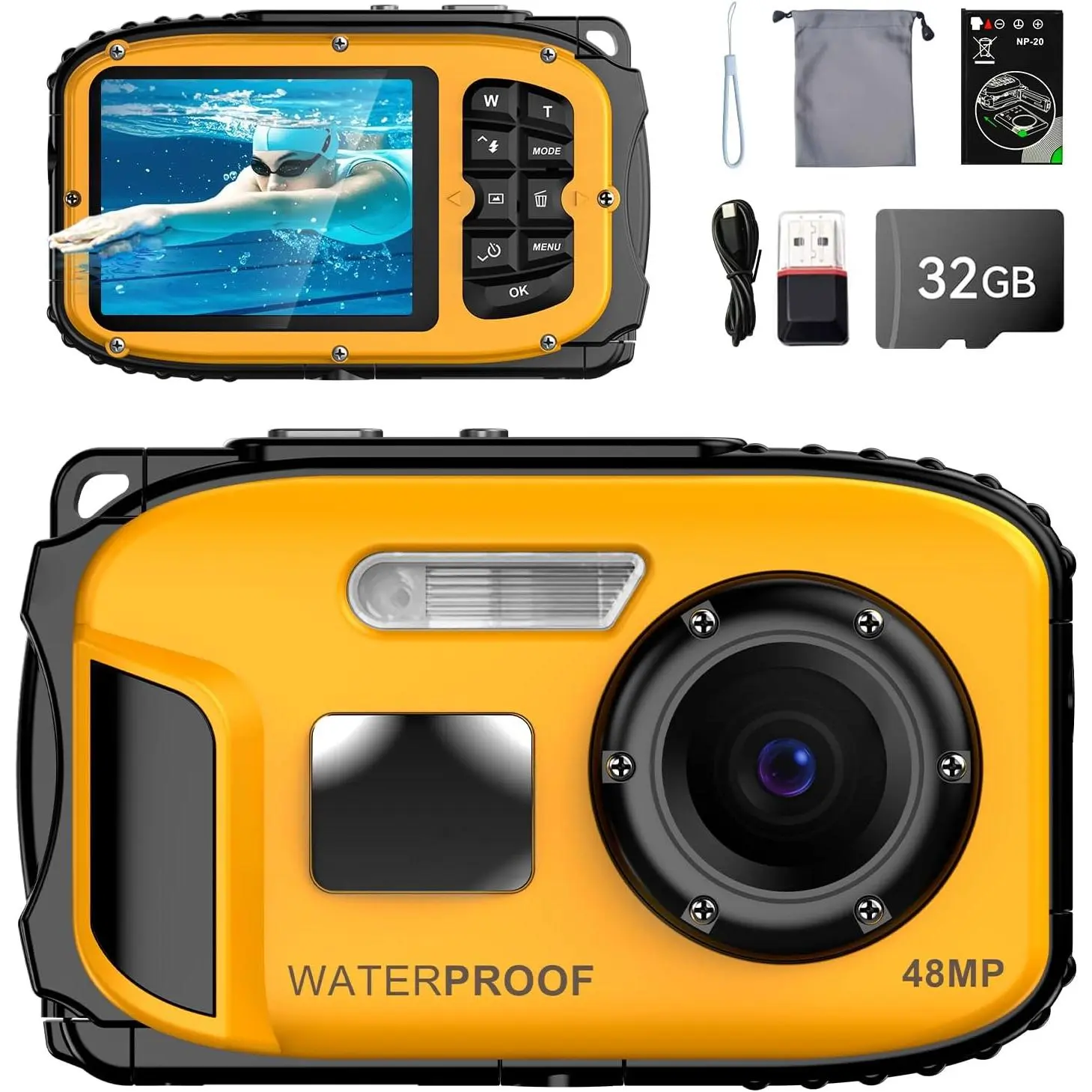 Underwater Floating Digital Camera – 48MP  Bare-  Camera, No Case Needed for Underwater Fun & Childhood Memories (Orange)