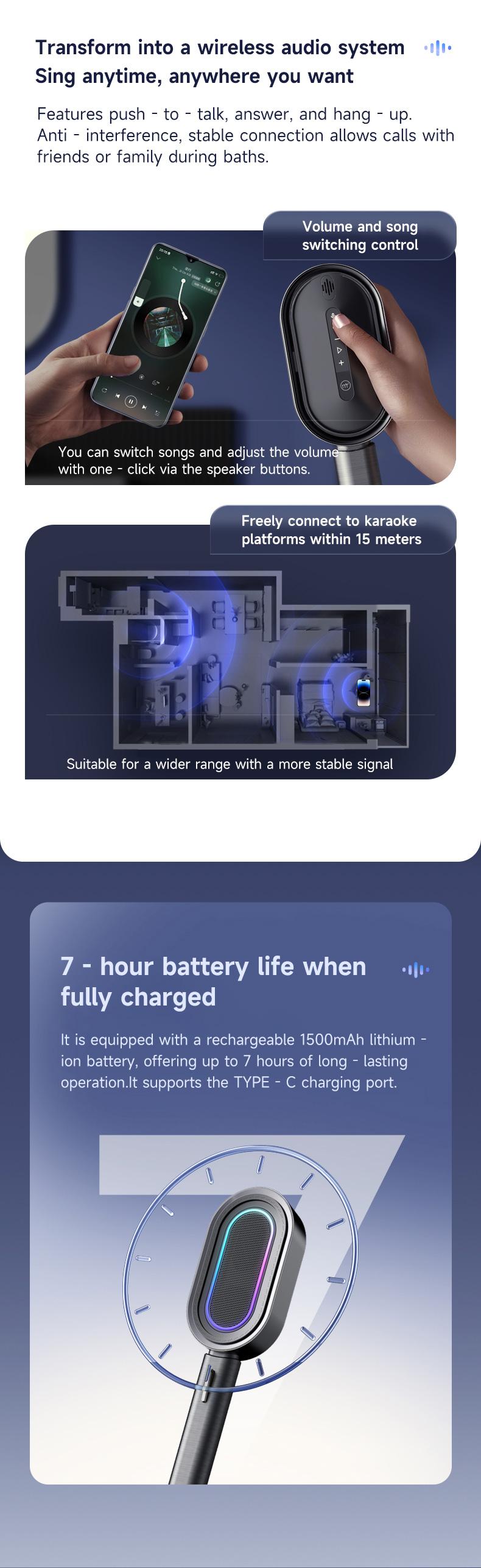 Must-Have for Bathroom Karaoke, Shower Head with Detachable Bluetooth Speaker, IPX7 Waterproof + Call Function, 7-Hour Battery Life + Type-C Fast Charging, Thoughtful Gift, Karaoke Showerhead, Detachable Karaoke Machine