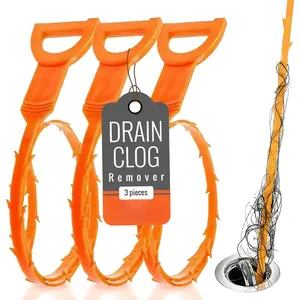 3 Pack Drain Clog Remover Tool, 19.7 Inch Plastic Drain Snake, Shower Snake Hair , Sink Snake Drain Clog Remover, Bathtub Drain Hair Remover, Plumber Snake, Drain Cleaner