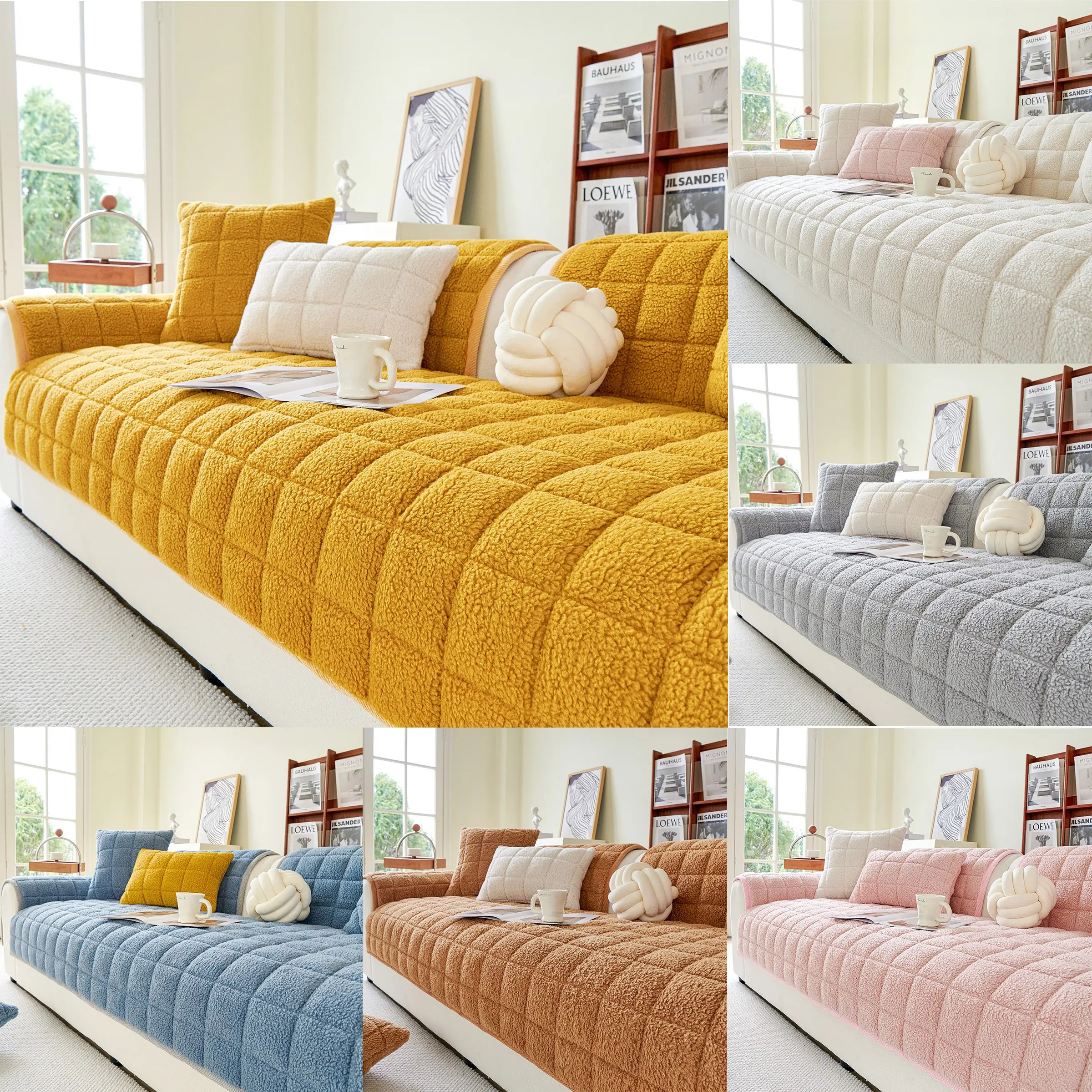 Soft Sheepskin Sofa Cushion, Reusable Modern Style, Dust-Proof & Scratch-Resistant, Pet-Friendly, Multiple Colors & Sizes