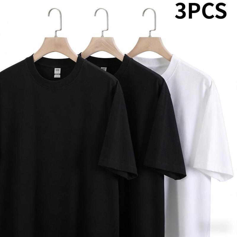3PCS Comfortable Women's Shirt Short-sleeved round-neck comfortable pure cotton men's shirt Combination of solid colors and contrasting colors - a versatile shirt for both men and women