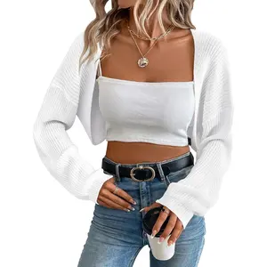 Women's Cardigan Shrugs Long Sleeve Knit Cropped Bolero Shrug Open Front Casual Cardigans for DressesGift.