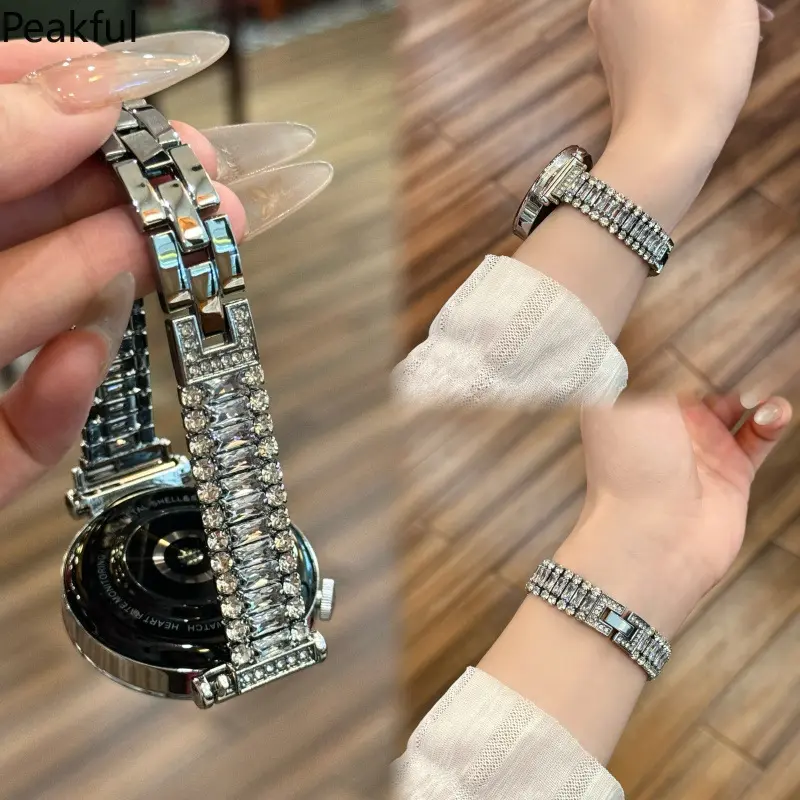 Viral slim triple-row rhinestone metal strap for Apple Watch Series 8/9/10/11 | Niche bling luxury watch bracelet | Shiny inlaid crystals, premium metal material, comfortable to wear, ideal for daily looks, office wear and formal occasions
