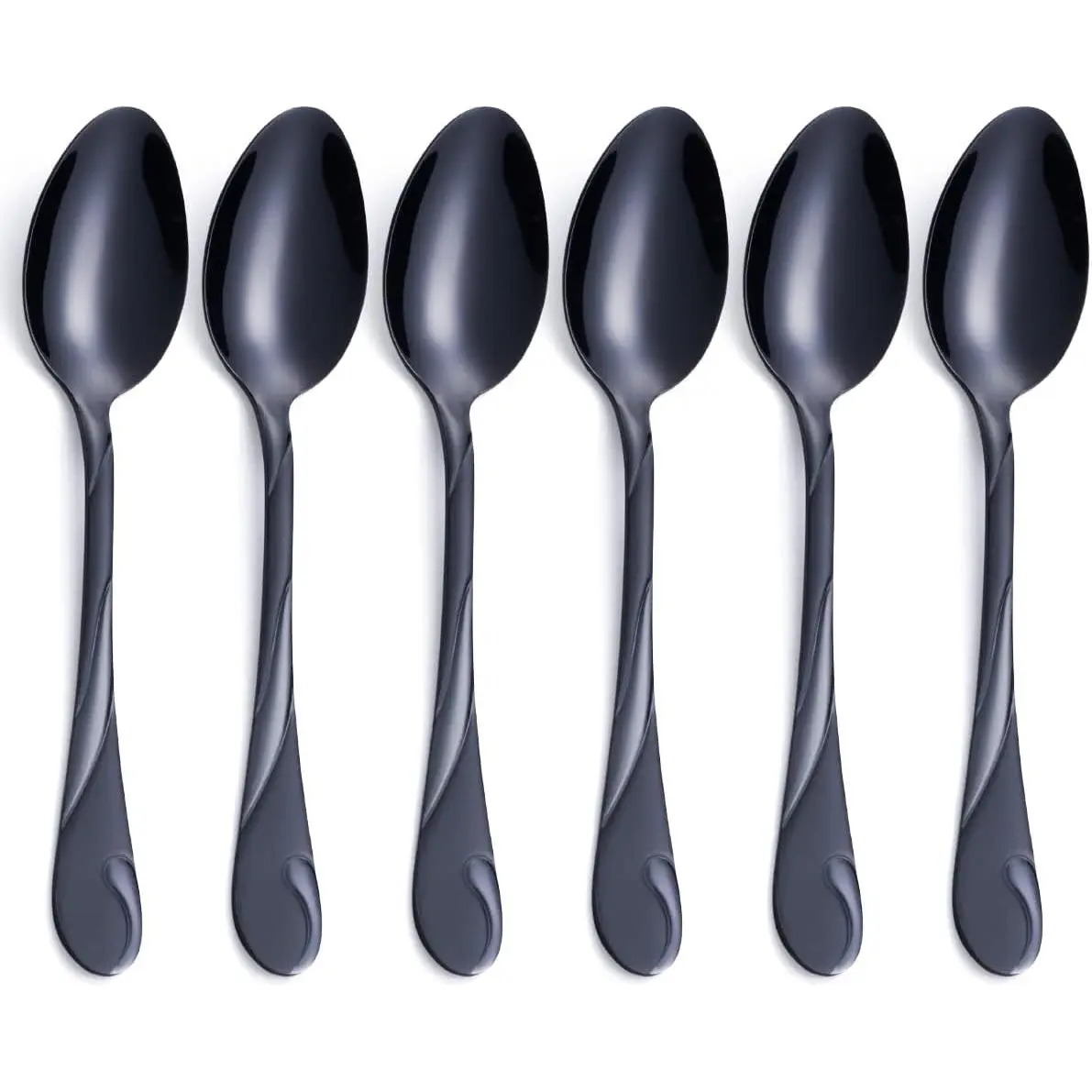 Black Dinner Spoon Set,  7.6-inch Stainless Steel Shiny Black Soup Table Spoon Silverware, Set of 6