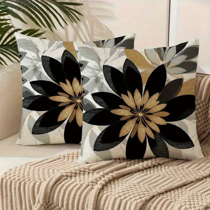 2pcs Modern Palm Throw Pillows - Neutral Black/Brown/Beige/Gray Cushions Suitable for Sofas, Beds, Patio Furniture, Zippered Removable Covers, Machine Washable Polyester Fiber /Outdoor Decorative Accent Pillows