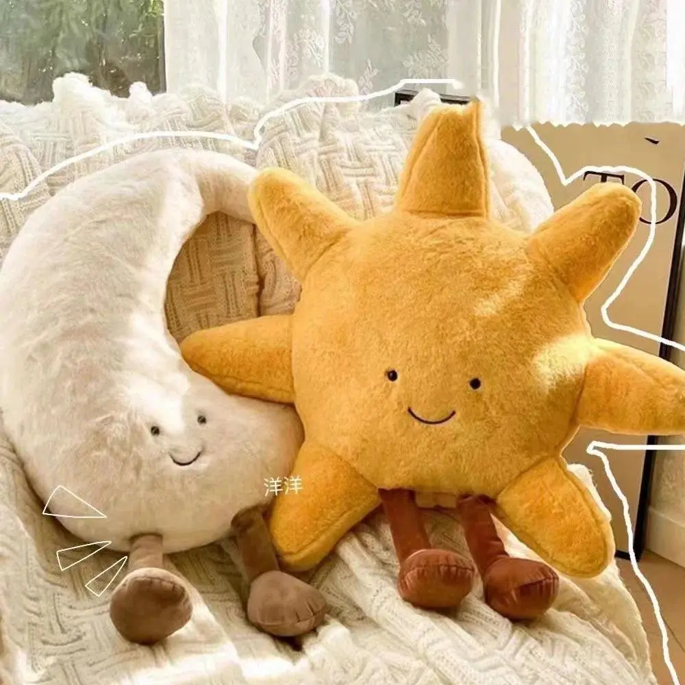 Cute Collectible Kawaii Stuffed Animals, Soft Huggable Plush Fabric Pillow - Moon, Star, Sun, Cloud Cartoon Decor for Kids' Bedroom, Office Sofa Stress Relief Toy, Soft Cartoon