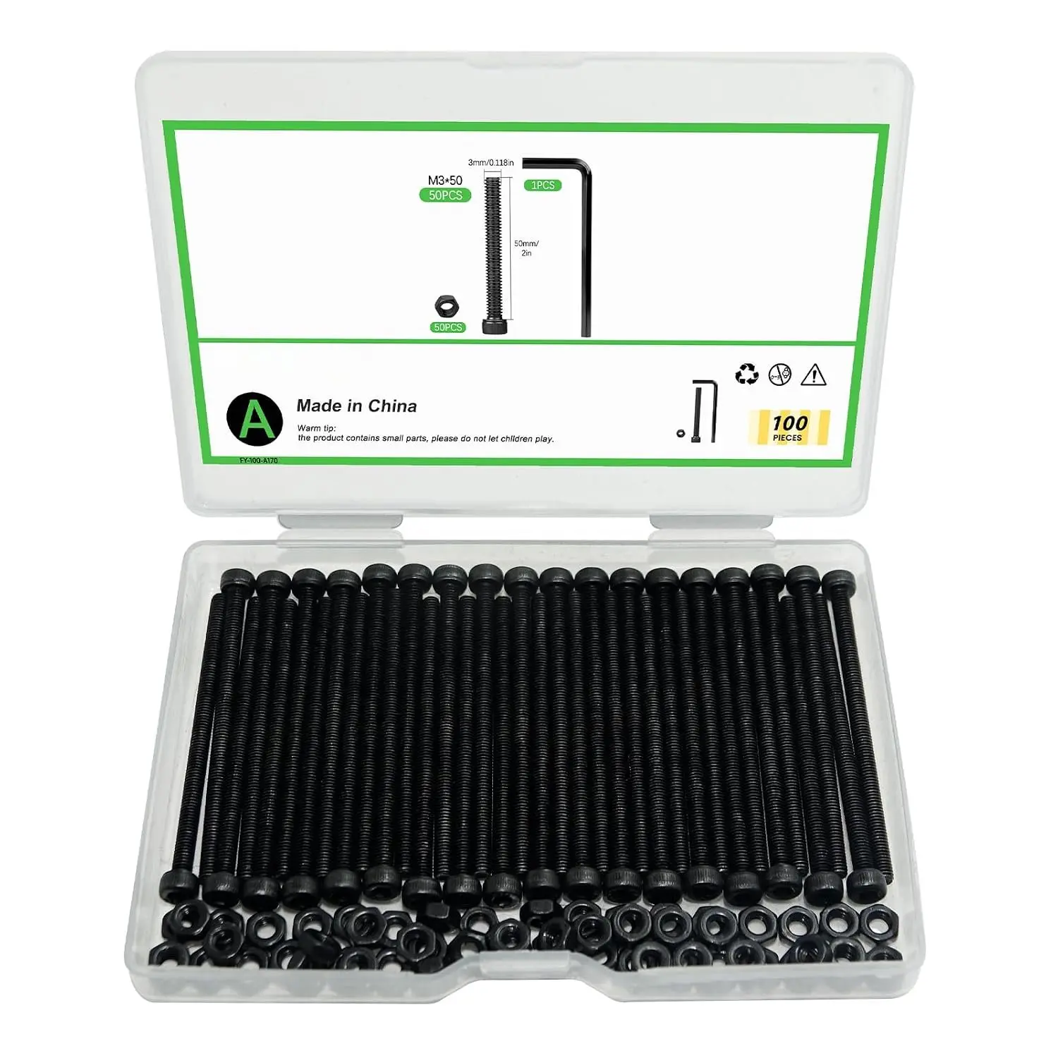 140 count M3 x 30mm Hex Socket   Screws , Carbon Steel, Black Oxide Finish, Allen Socket Drive, Full Threads,with Hex Spanner