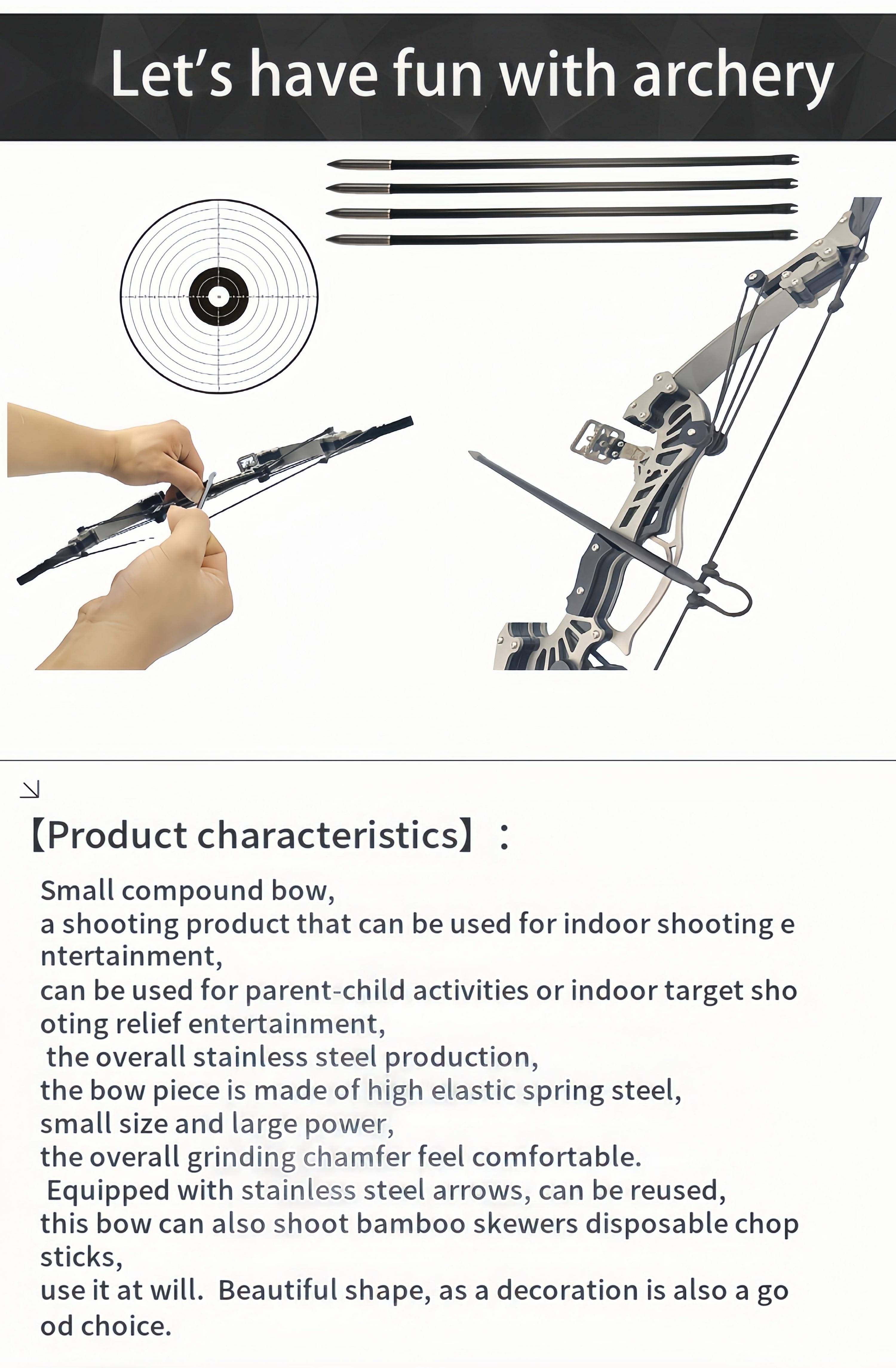 16.4inch Stainless steel mini bow and arrow, compound bow, practice, leisure decompression entertainment sports, holiday gift archery