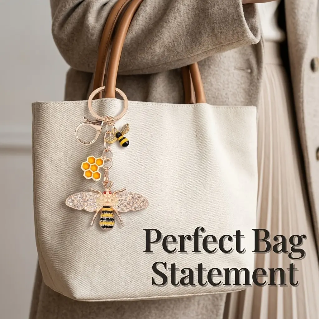 Shiny Rhinestone Bee Y2K Style Alloy Keychain, Cute Honeycomb Pendant, Animal Charm, Car Key Ring, Bag Accessory, Gift for Wife Daughter