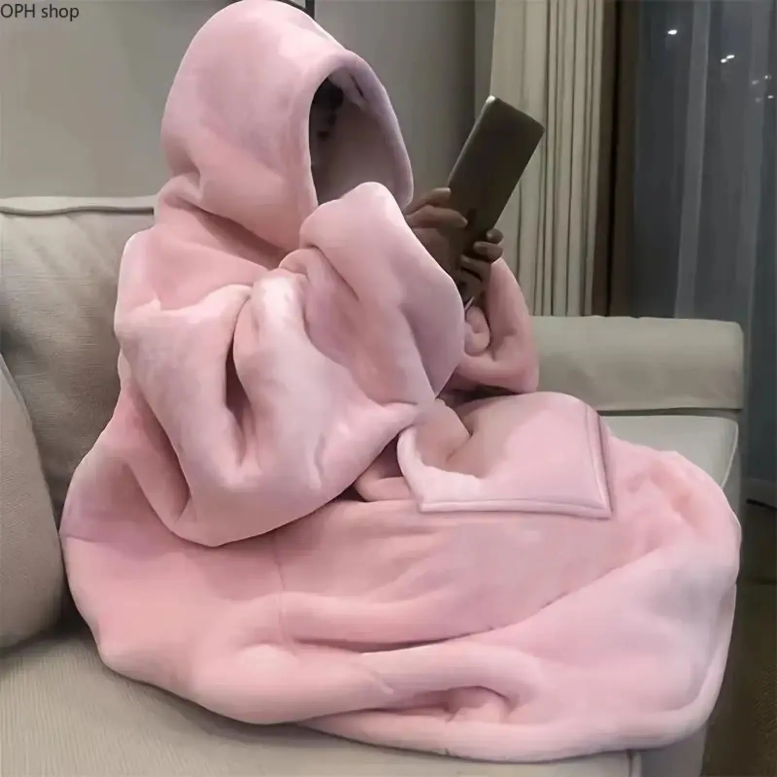 Women’s Oversized Reversible Fleece Hoodie Blanket Sweatshirt - Comfortable Long-Sleeve Pullover with Kangaroo Pocket, Ideal for Everyday Lounging, Winter Warmth