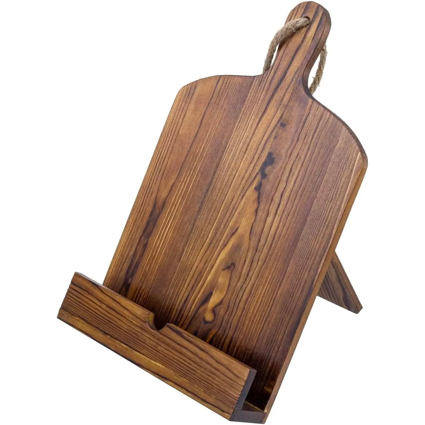 Cookbook Stand Recipe Book Holder with Brown Wood Cutting Board Design, Cookbook Holder for Countertop Display
