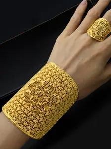 2 Piece Dubai Elegant Jewelry Set, Middle Eastern Style, Luxurious Hollow Design, Bracelet Ring Combo, Party Accessory, Gift for Wedding