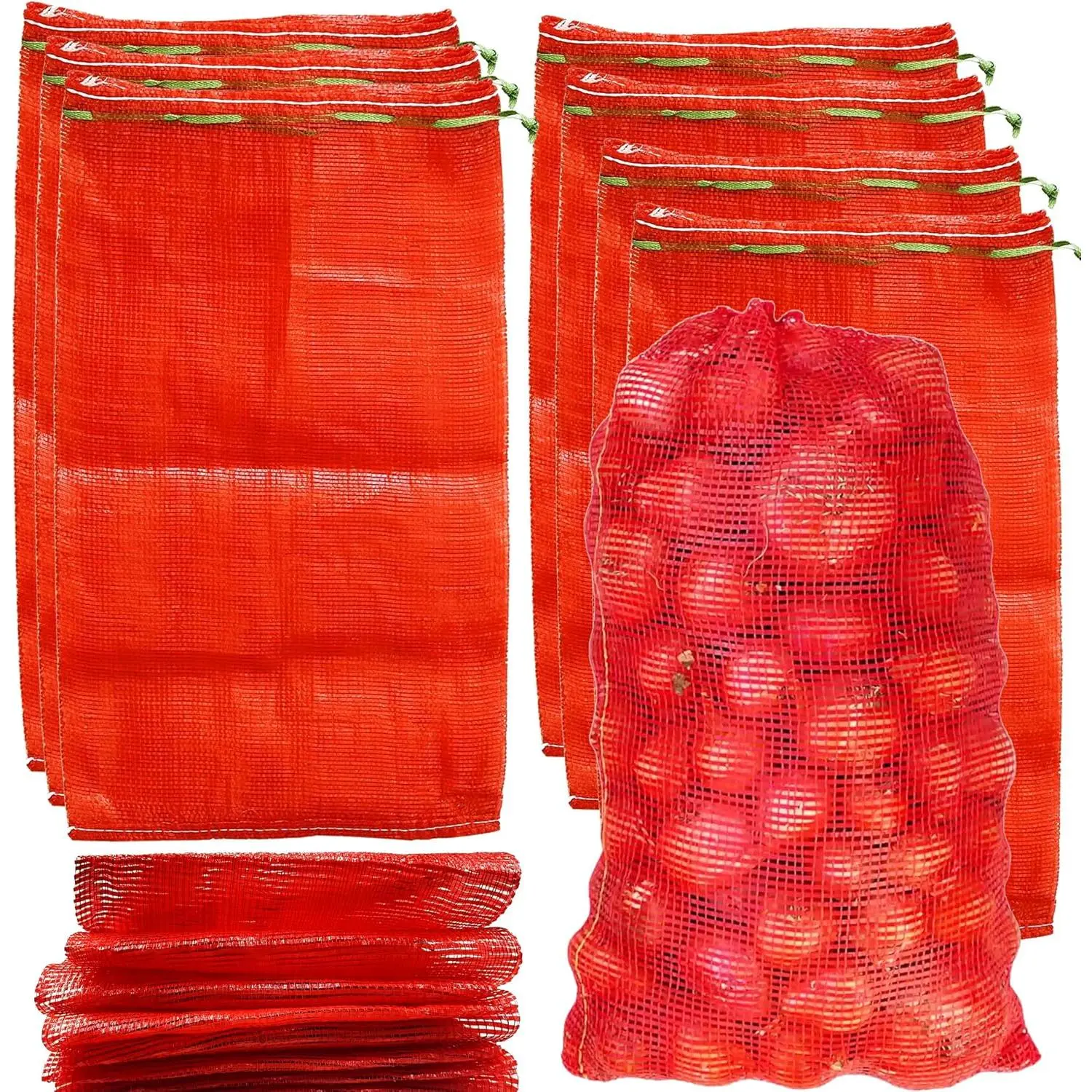 24 Pack 20'' x 14'' Mesh Onion Bags, Reusable Drawstring Fresh Produce Storage Bags for Onions, Vegetables, Potatoes, Citrus, Crawfish Firewood