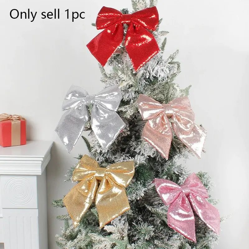 1pc Christmas Glitter Bow Decoration, DIY Tie Christmas Tree Ornament, Scene Setup Accessory, Festive Holiday Decor, Easy to Use