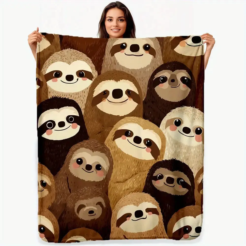 1pc of Sloth Animal Printed Plush Blanket-2D Printing Process, Soft All Season Indoor and Outdoor Blanket, Suitable for Beds, Sofas or Camping, Camping Blanket| Optimistic Design| Soft Texture, Home Decoration Blanket