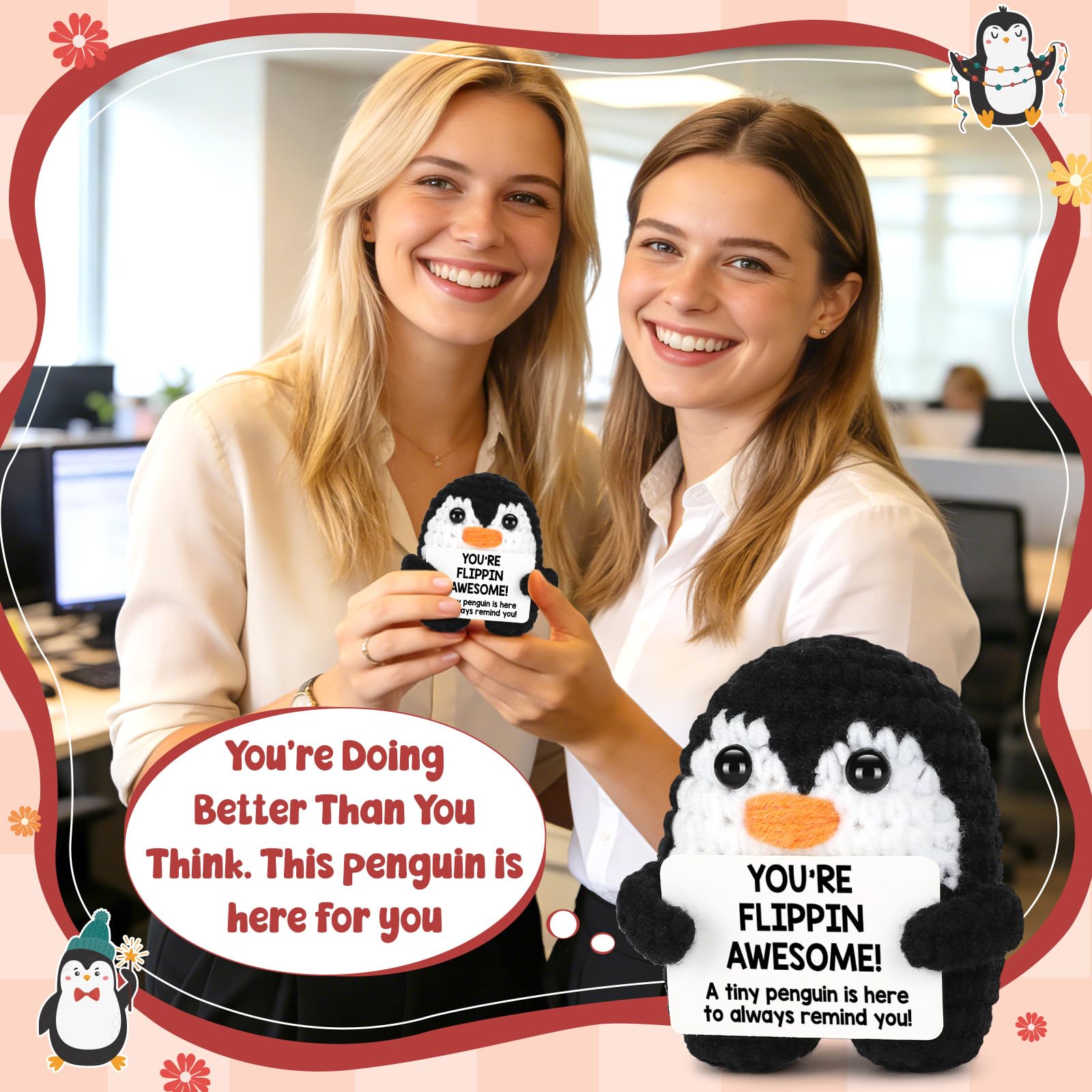 Kawaii Handmade Knit Penguin Stuffed Animal, Soft Plush Stress Relief Toy for Relaxing Mood, Tiny Cute Bag Pendant Keychain Backpack Decor, Perfect Gift for Christmas Birthday Mother’s Day Father’s Day Graduation, Lovely Home Office Nursery Party Decorati