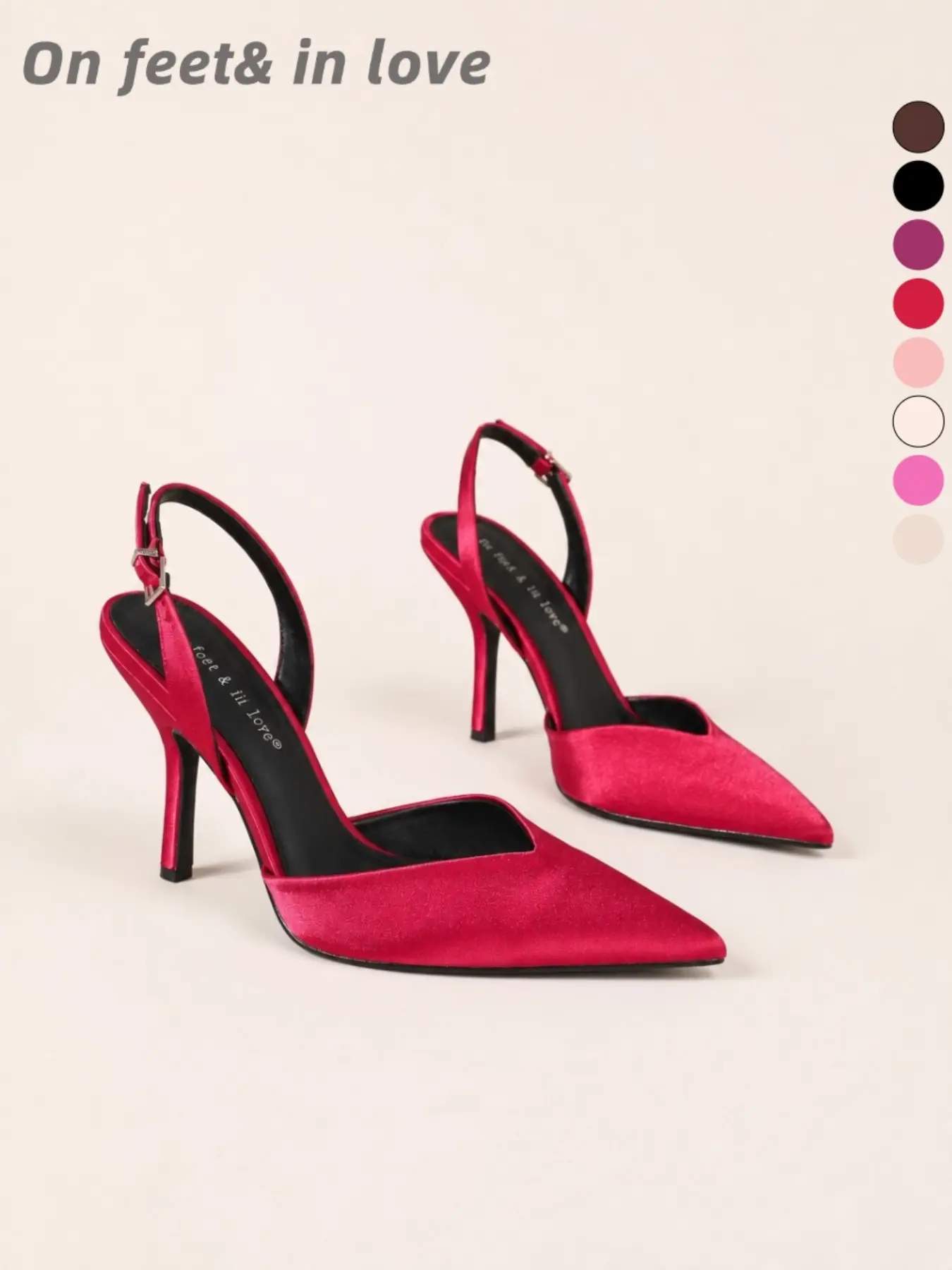 Women's All Sizes Matte Textured Satin Pointed Toe Adjustable Buckle Slingback Thin Stiletto Heel Pumps, Non Slip Cushioned Slim Leg Formal Heels for Office Work Wedding Guest Date Night Cocktail Party Evening Business Outfits Footwear soft sole high heel