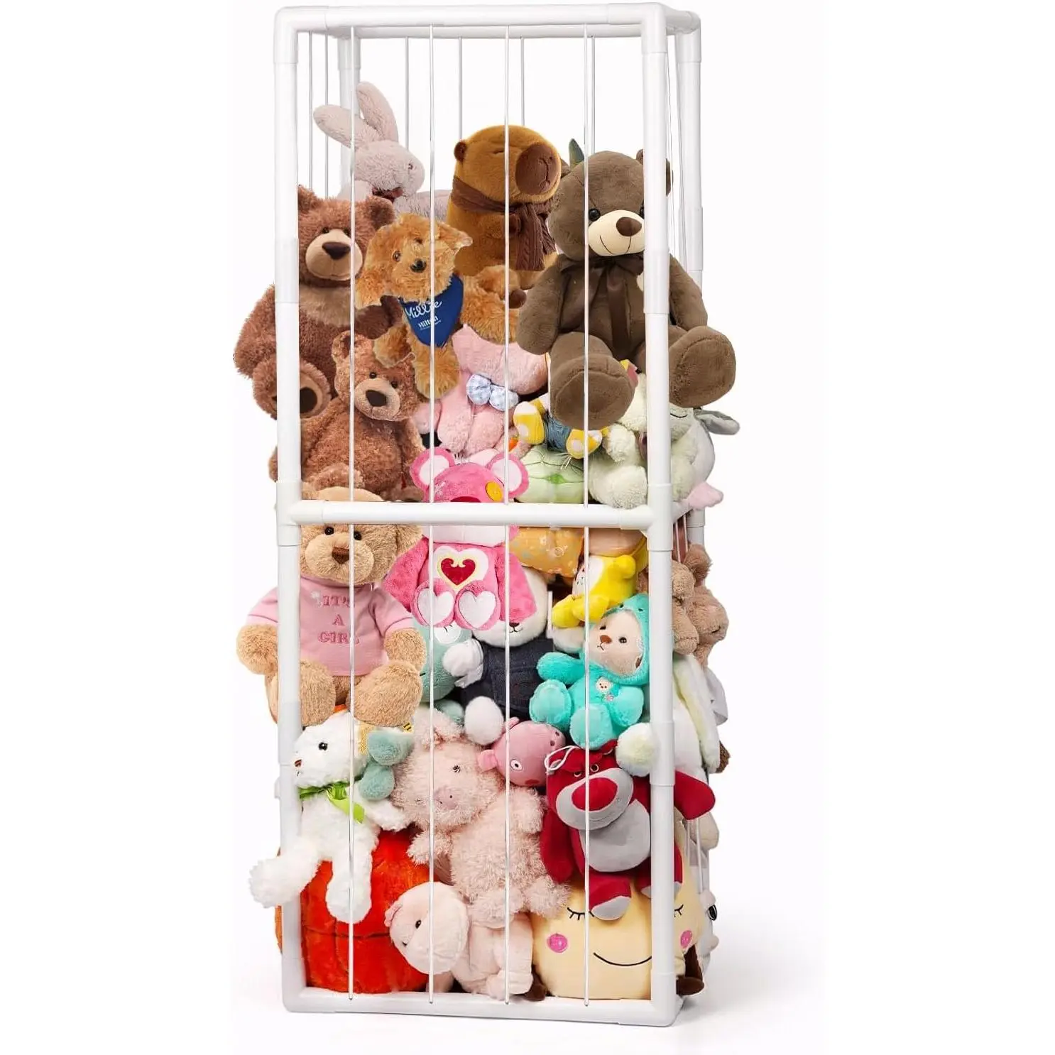 Large Stuffed Animal Storage Zoo, Kids Plush Toy Organizer with Thickened PVC Tubes and Elastic Bands for Nursery, Playroom and Bedroom, White,manual