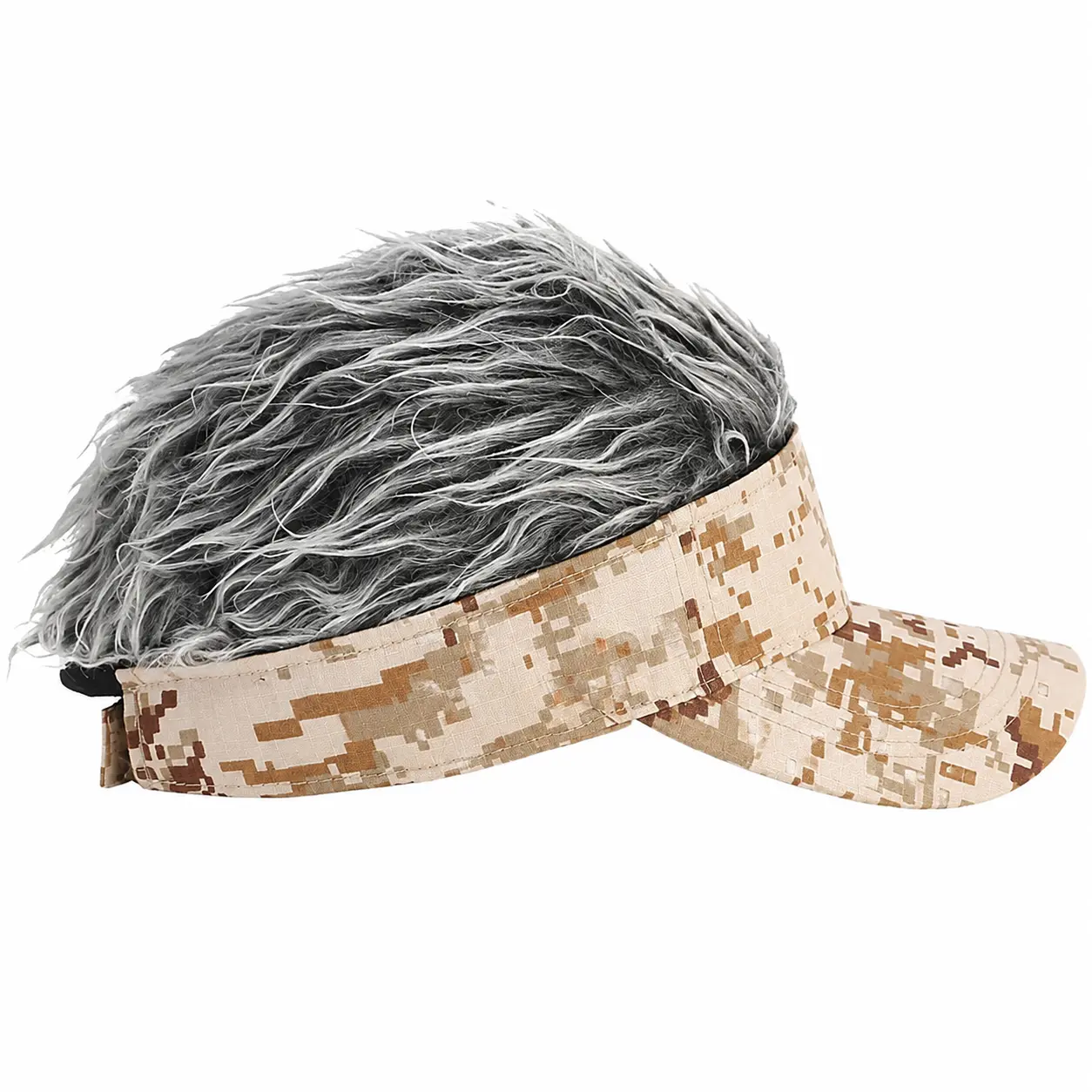 Adjustable Camouflage Sun Visor Hat with Realistic Synthetic Spiky Hairpiece for Men and Women – Lightweight Outdoor Golf, Festival, and Party Accessory with Breathable Mesh Back and Secure Fit